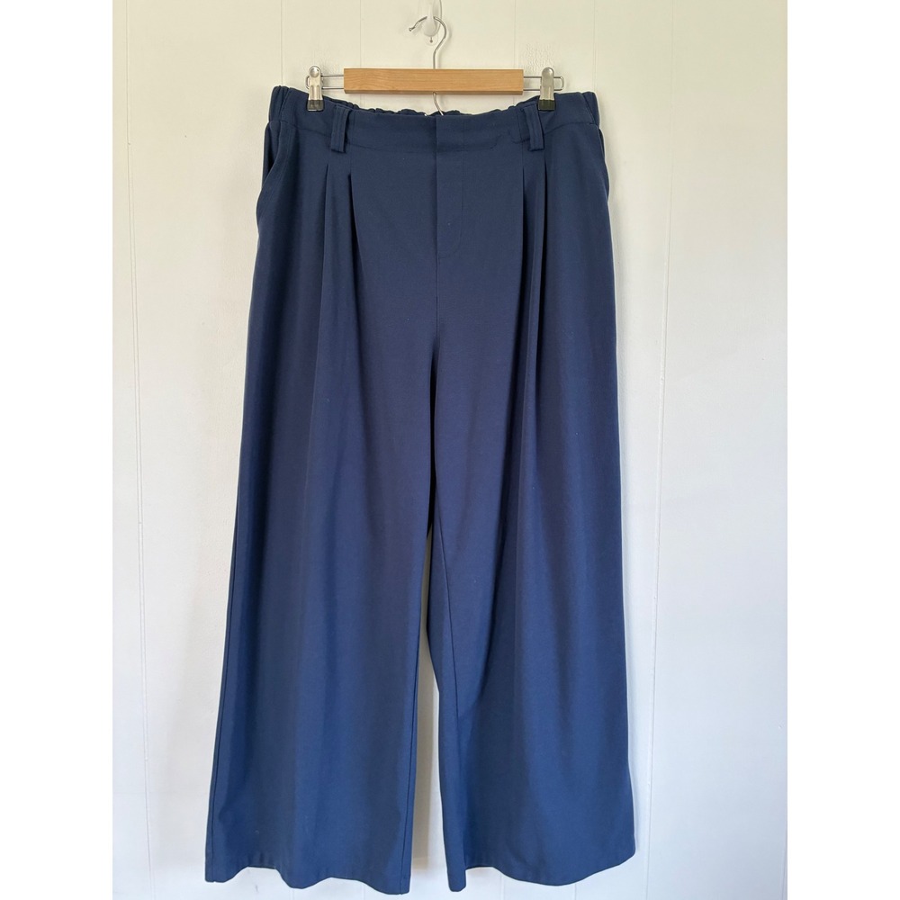 Halara Navy Blue Wide Leg Pleated Trousers High Waisted Elastic Back Pants XL